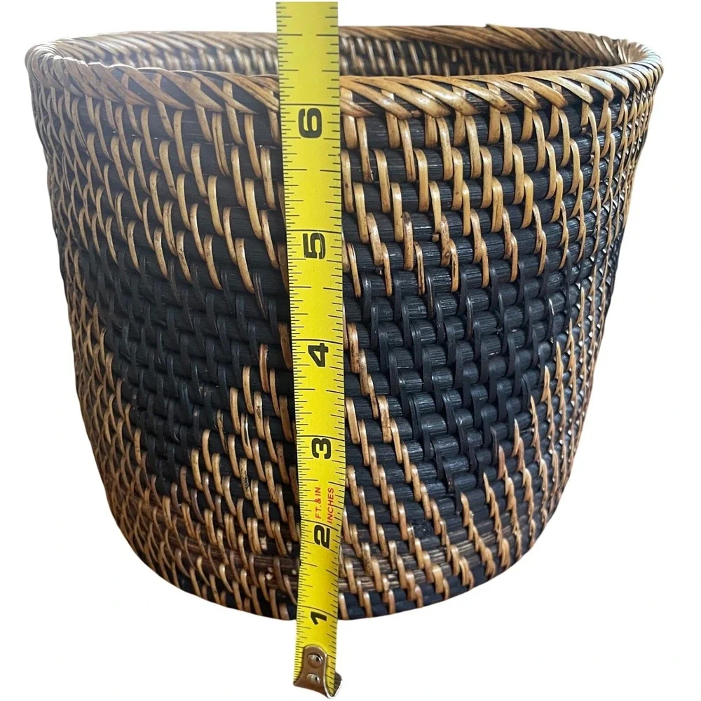 Handwoven Rattan Basket Two Tone‎ Black Natural Geometric Boho Decor Indonesia